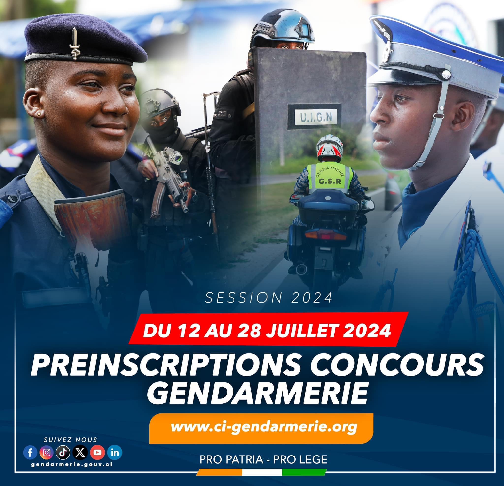 Concours d'entrée à la GENDARMERIE NATIONALE 2024 CÔTE D'IVOIRE