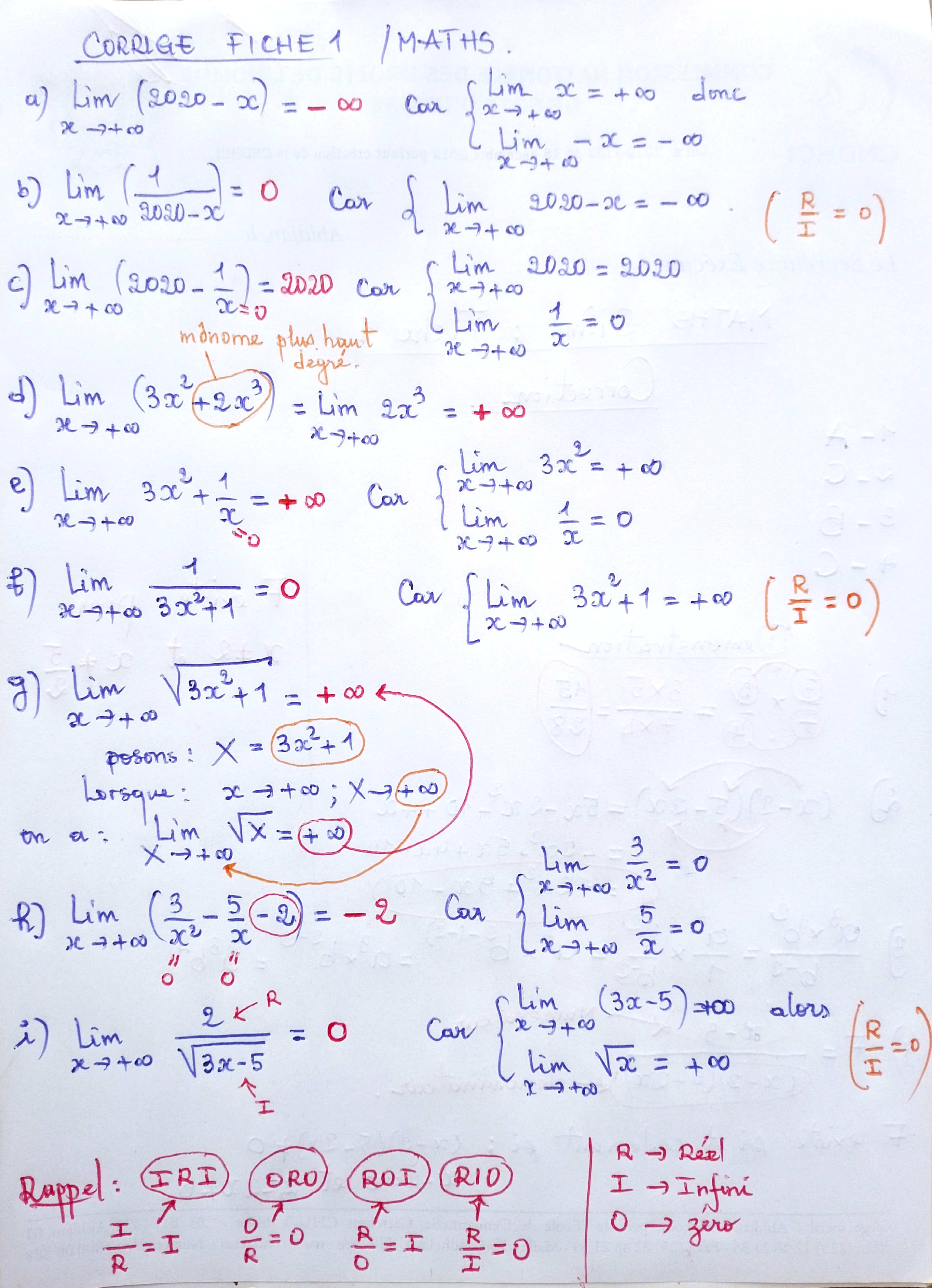 Corrigé de la fiche 1