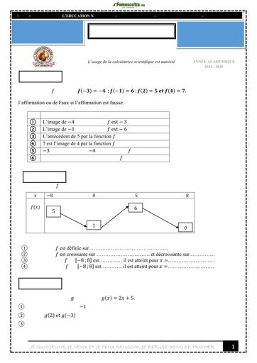 DEVOIR DE MATHS 2nde C DEVOIR 2025 SAINTE MOISE (Généralité sur les fonctions) by TEHUA