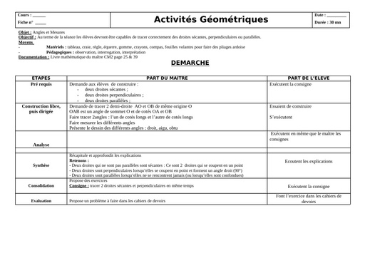 Fiche de cours CM les angles et mesures by Tehua