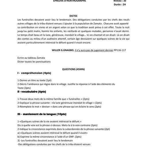 Composition generale Decembre 2024 UP 13 ADAMA SANOGO SUJET ORTHOGRAPHE DQ 3ieme by Tehua