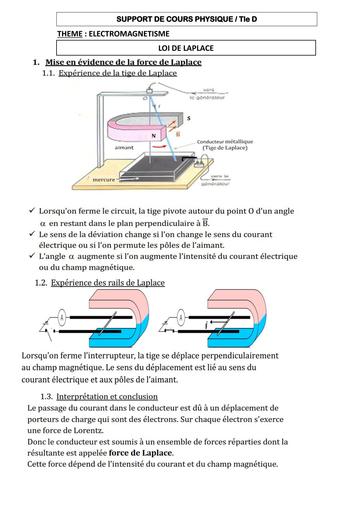 SUPPORT DE COURS PC Tle D LOI DE LAPLACE BY TEHUA