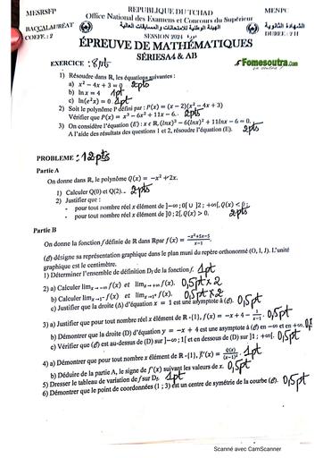 Sujet+barème Bac 2024 Maths serie A4 et AB Tchad BY TEHUA