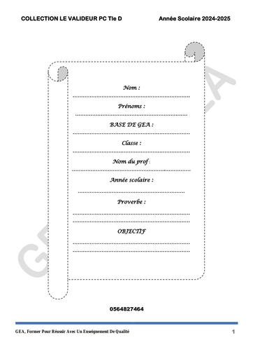 PC (Fiches de travaux dirigés) Tle D COLLECTION LE VALIDEUR 2024 2025 by Tehua