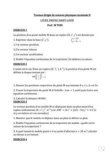 A Travaux dirigés de sciences physiques Cinematique Tle D by Tehua