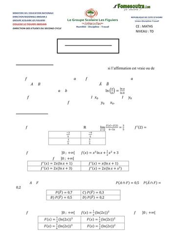 DEVOIR DE NIVEAU MATHS Tle D GS LES FIGUIERS TRIMESTRE 2 DU 13 Janvier 2025 by TEHUA