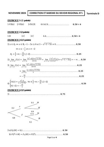 BAREME DU DEVOIR REGIONAL TD MATHS 2024 2025 Korhogo by Tehua