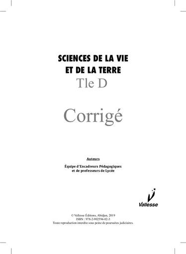 Corrigé Vallesse SVT Tle D CORRIGÉ by Tehua