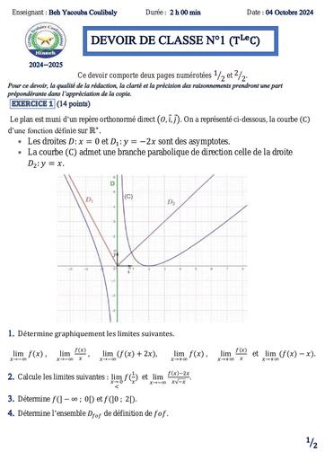 DEVOIR DE CLASSE N°1 TLE C by Tehua