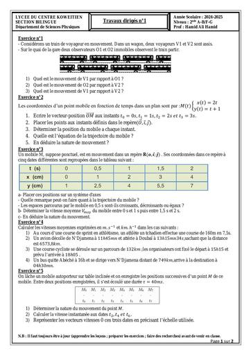 Travaux Dirigés Physique Mouvenents 1er Trimestre 2024 2025 2nde ACD by Tehua