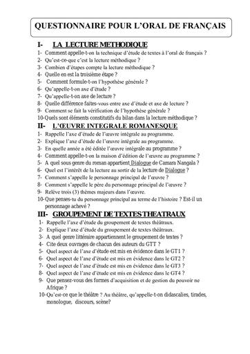 QUESTIONNAIRE ORAL DE Français by Tehua