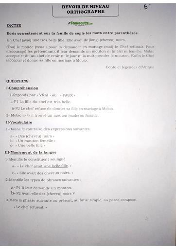 Test lourd Français Orthographe 6ieme provinvcial 2025 by TEHUA