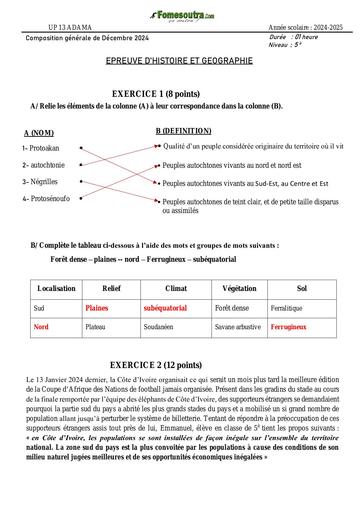 Composition generale Decembre 2024 UP 13 ADAMA SANOGO BAREME HG 5ieme by Tehua