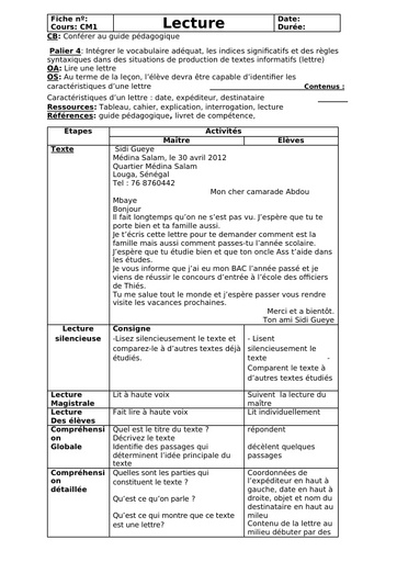 Fiche de cours CM lettre 2 By Tehua