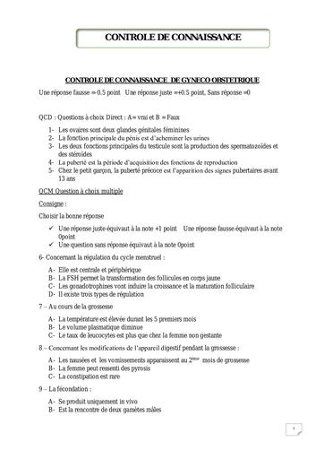 INFAS CONTROLE DE CONNAISSANCE DE GYNECO OBSTETRIQUE BY TEHUA