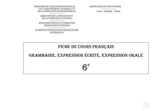 FICHE DE LEÇON Français APC 6ème by Tehua