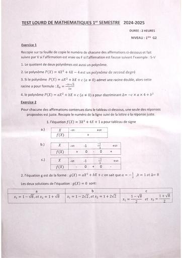 Test lourd Maths 1iere G2 provincial 2025 by Tehua