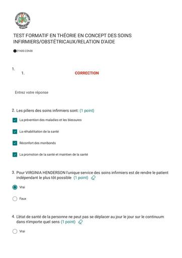 INFAS TEST FORMATIF EN THÉORIE EN CONCEPT DES SOINS INFIRMIERS OBSTÉTR by TEHUA