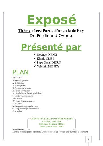 Exposé de Français une vie de boy 1iere partie by Tehua