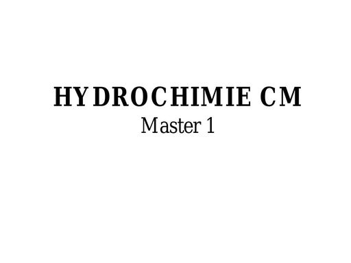 Cours d'hydrochimie master 1 hydrogéologie