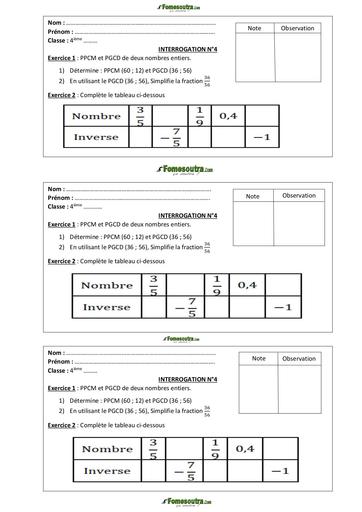 Interrogation écrites N°4 MATHS 4ième Novembre 2024 by Tehua