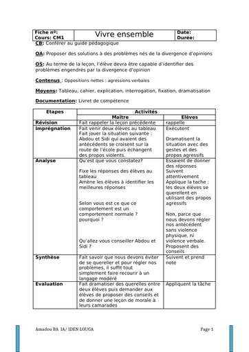 Fiche de cours CM Edhc Vivre ensemble by  Tehua