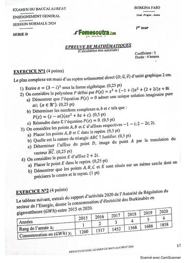 SUJET+BAREME Bac D 2024 BF MATHS serie D 1ier tour by TEHUA