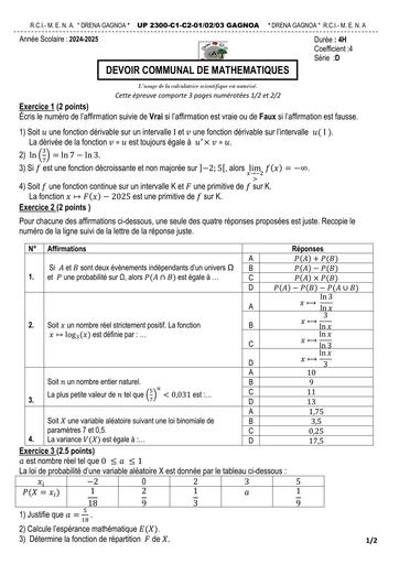 DEVOIR UP 2300 Gagnoa 2024 2025 Maths Tle D Sujet by Tehua