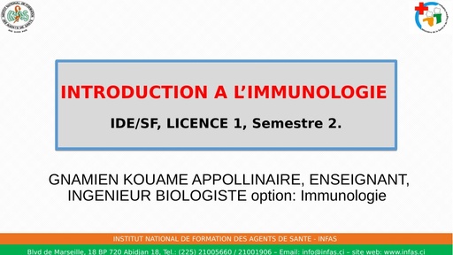 DIAPO INTRODUCTION DE L'IMMUNOLOGIE by TEHUA