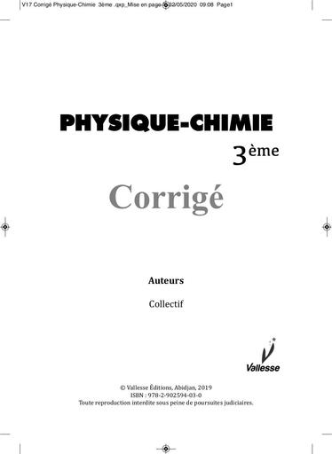 CORRIGE CAHIER PC 3e vallesse by TEHUA