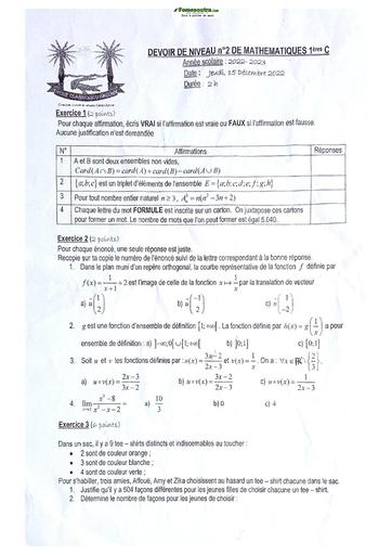 Sujets de mathématiques Première C Lycée Classique Abidjan 22-23