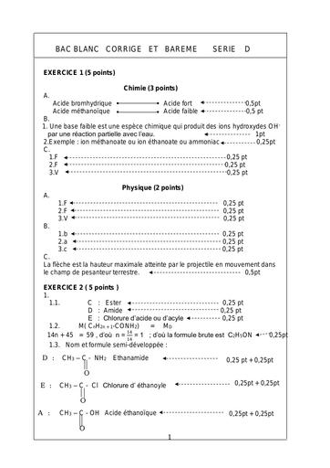 CORRIGE Physique chimie BAC Blanc Série D dren Abidjan 1 by Tehua