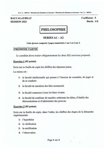 RCI BAC 2022 Philosophie Series A1 A2