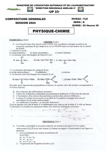 Composition generale Decembre 2024 UP 23 SUJET DE PC Tle D by Tehua