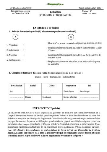 Composition generale Decembre 2024 UP 13 ADAMA SANOGO SUJET HG 5ieme by Tehua