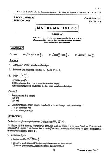 Bac c math 2009