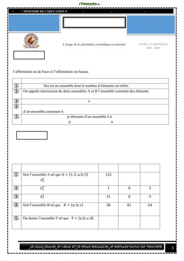 DEVOIR DE MATHS 1ière D SUR DENOMBREMENT DEVOIR 2025 SAINTE MOISE by TEHUA