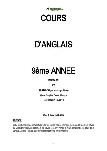 COURS D'ANGLAIS 9ième ANNEE BY TEHUA