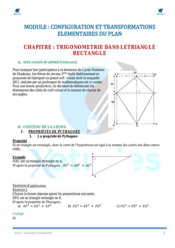 Cours Maths Trigonometrie dans le triangle rectangle 3e by Tehua