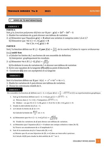 EXERCICES math étude de FONCTION Tle by inyass