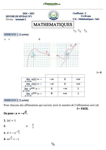 DEVOIR DE NIVEAU N°1 MATHS Tle C DU 2ème TRIMESTRE HINNEH 2025 BY TEHUA