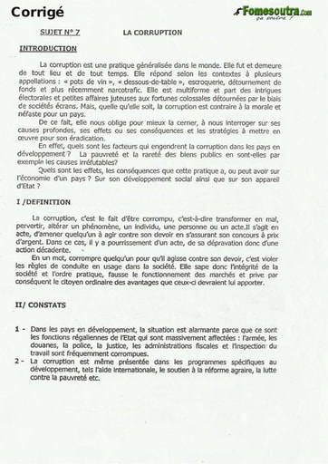 Exemple De Dissertation Français Corrigé 3ème Sénégal