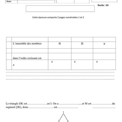 Devoir de niveau maths 5ième MERLAN JANVIER 2025 BY TEHUA