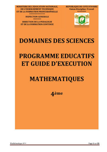 Programmes éducatifs et guides d’exécution Mathématiques 4eme