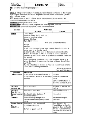 Fiche de cours CM texte lettre by Tehua