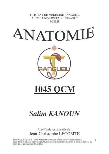 QCM anatomie 1045 QCM by TEHUA
