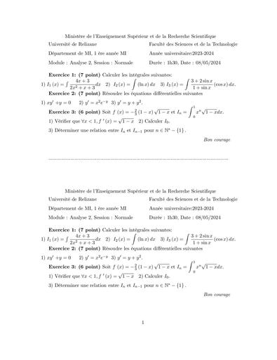 Sup Examen1 Analyse 2 L1 MI 2024+corro by Tehua