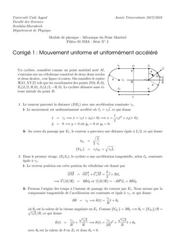 Solution TD2 Mécanique de point 2017 2018 by TEHUA