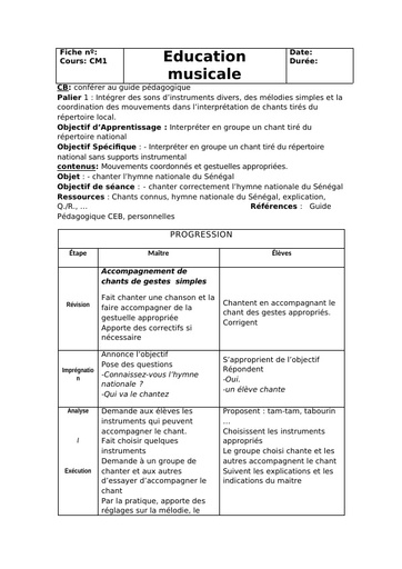 Fiche de cours Education musicale by Tehua