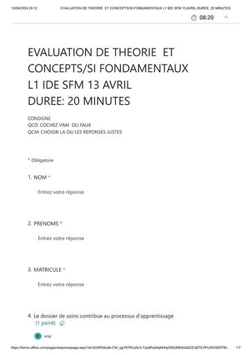 INFAS EVALUATION DE THEORIE ET CONCEPTS FONDAMENTAUX by TEHUA